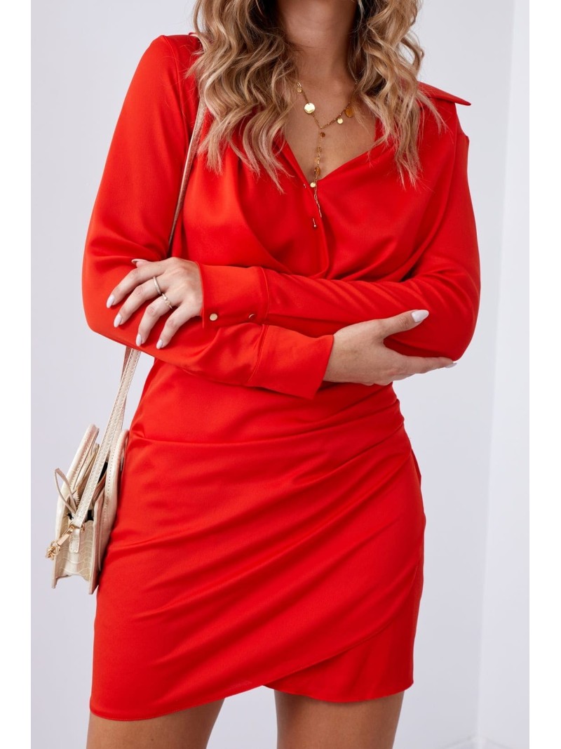 Rochie camasa wrap cu drapaj, portocaliu inchis 110537 - Magazin online - Boutique